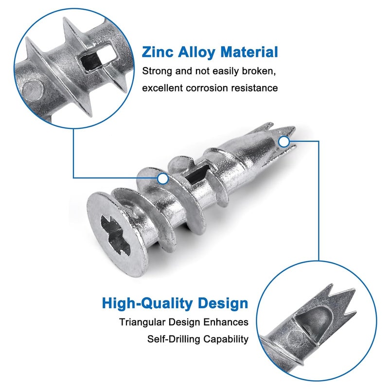 Vmuter Zinc Self-Drilling Drywall Anchors with Screws Kit, 25 Heavy Duty Metal Wall Anchors and 25#8 x 1-1/4'' Screws - 50 Pieces All Together - Image 3